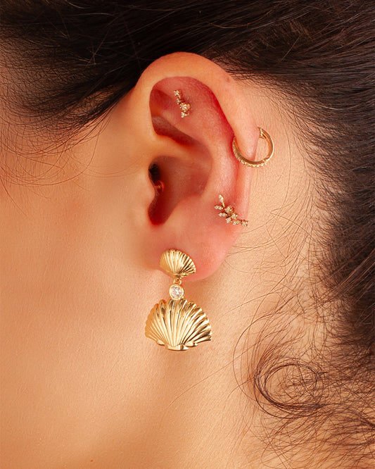 Perle de Medie - İkili Sarı Altın Küpe