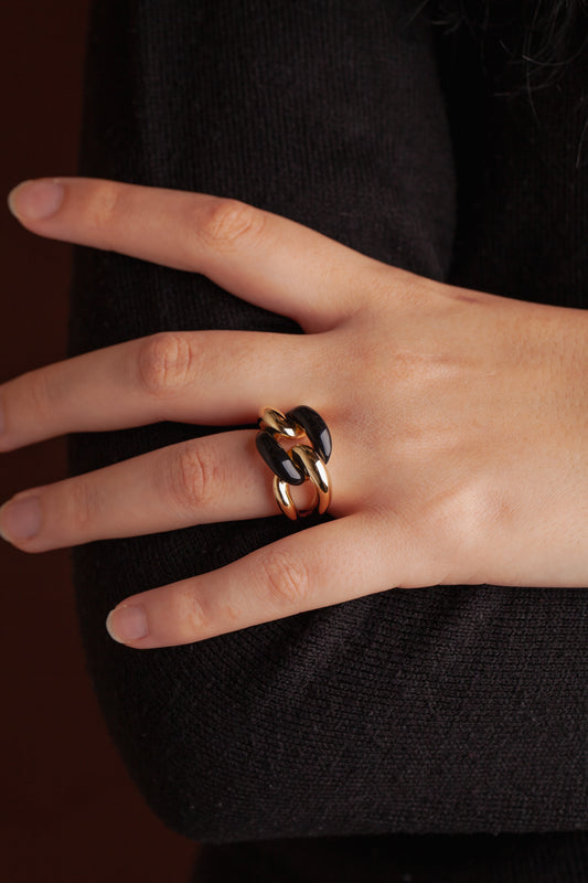 Les Liens Infinies - Siyah Mineli Sarı Yüzük