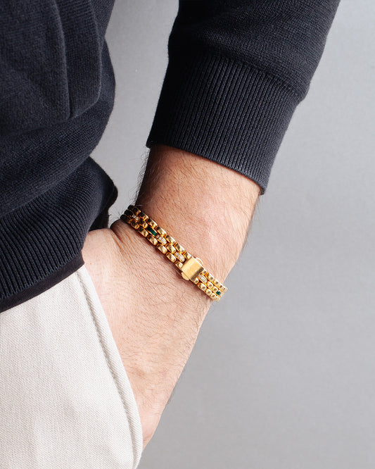 Lien Royal - Yeşil Mine ve Taşlı Sarı Altın Bileklik