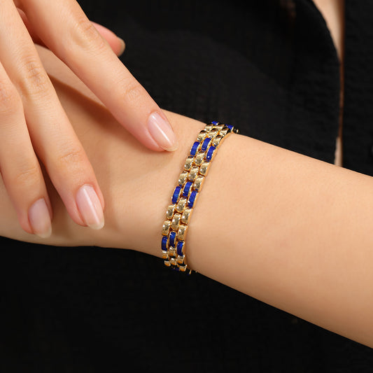 Le Lien Royal - Lacivert Mineli Sarı Altın Bileklik