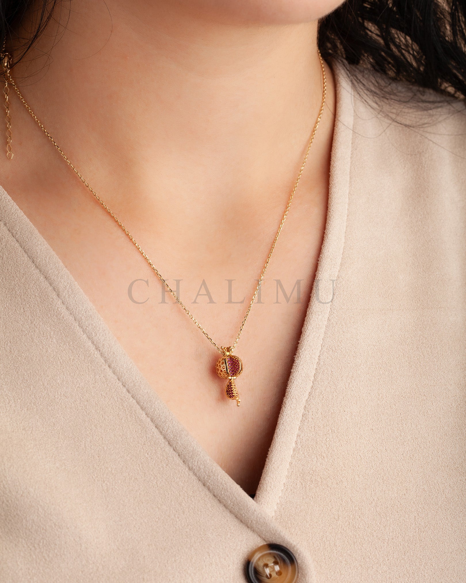 Nar 14 Ayar Altın Kolye Minimal Açılır | Grenade de Médie