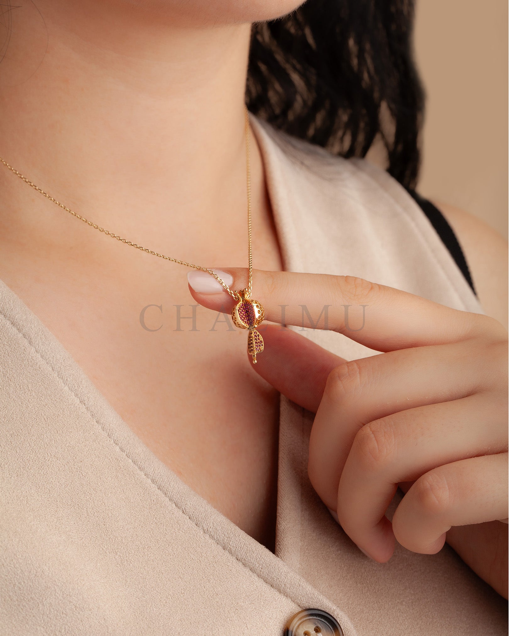 Nar 14 Ayar Altın Kolye Minimal Açılır | Grenade de Médie