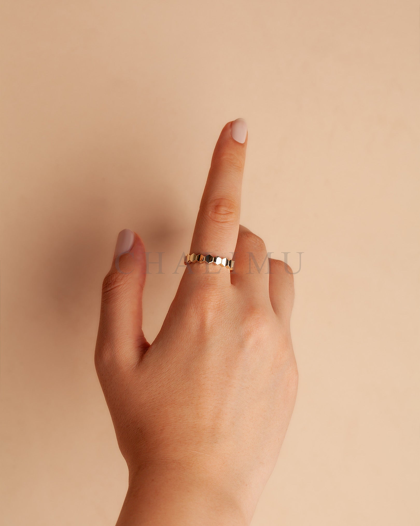 Minimal 14 Ayar Altın Yüzük Petek | Charme de Médie