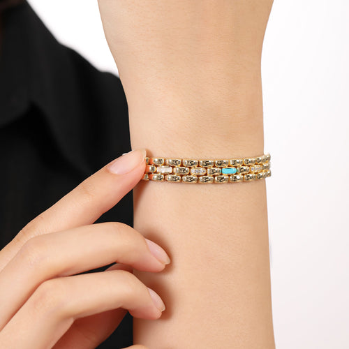 CHALIMU 9MM 14K  Gold Bracelet With Pearl and Blue Enamel