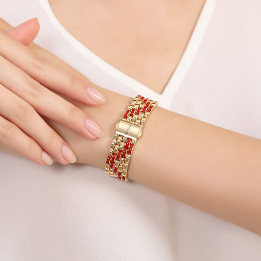 CHALIMU 14MM 14K Gold Bracelet With Red Enamel