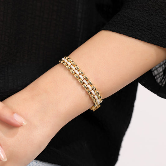 CHALIMU 9MM 14K  Gold Bracelet With Pearl Enamel