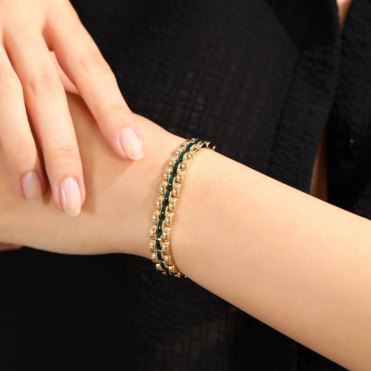 CHALIMU 9MM 14K  Gold Bracelet With Green Enamel