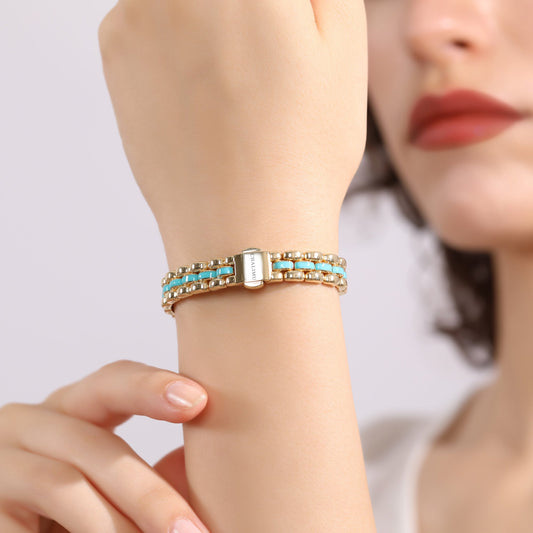 CHALIMU 9MM 14K  Gold Bracelet With Blue Enamel