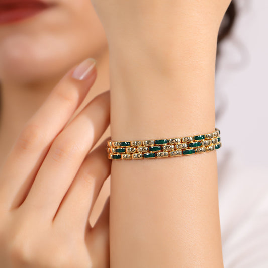 CHALIMU 9MM 14K Gold Bracelet With Green Enamal