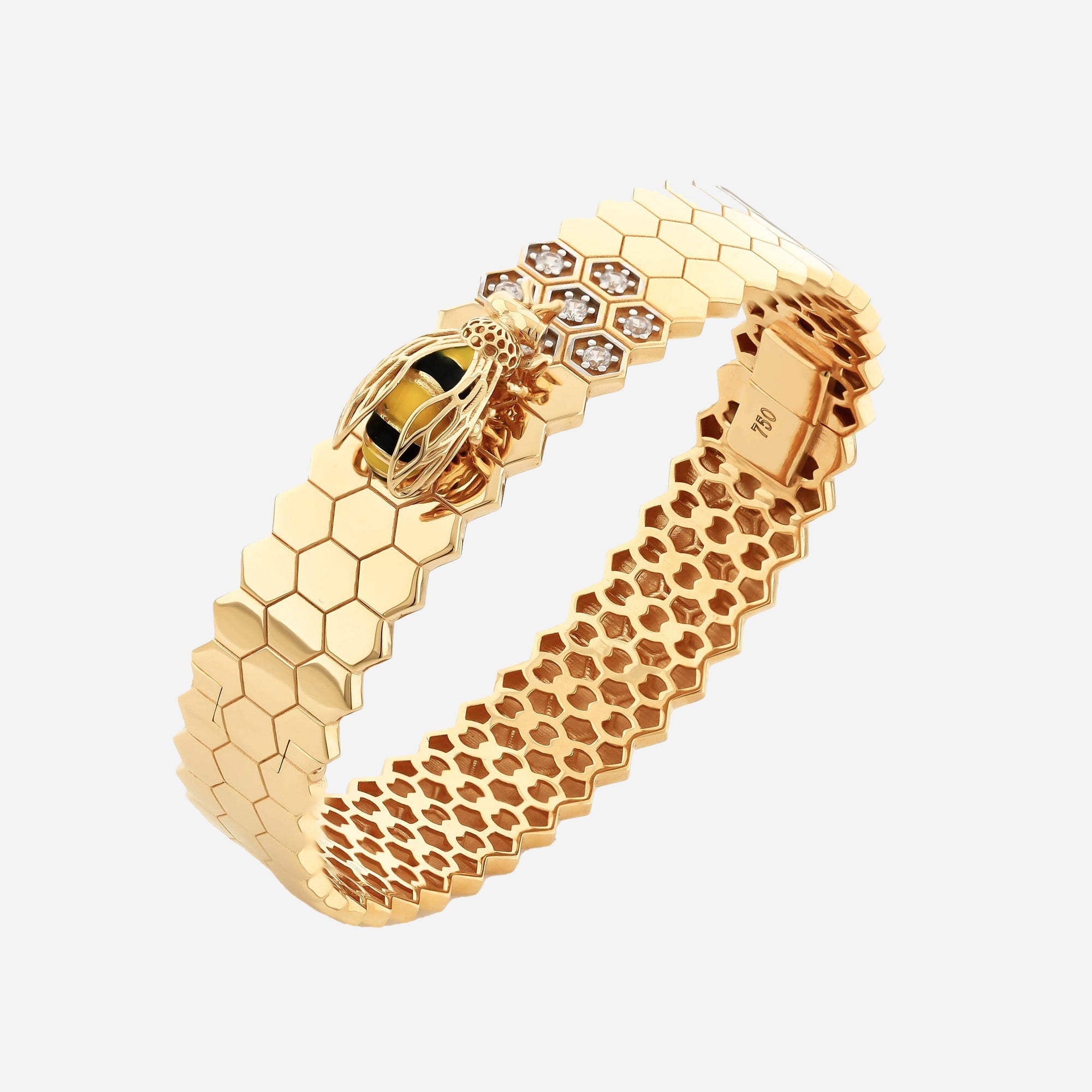 Arı 14 Ayar Altın Bilezik Taşlı | Queen De Jardin