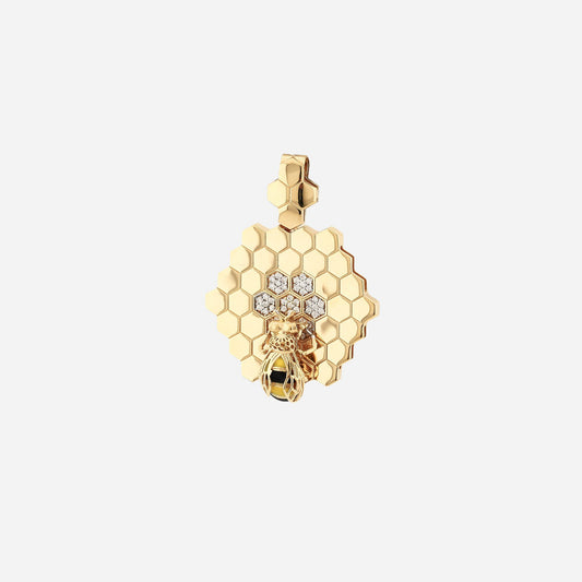 Honey Comb 14K Gold Pendant With Stone