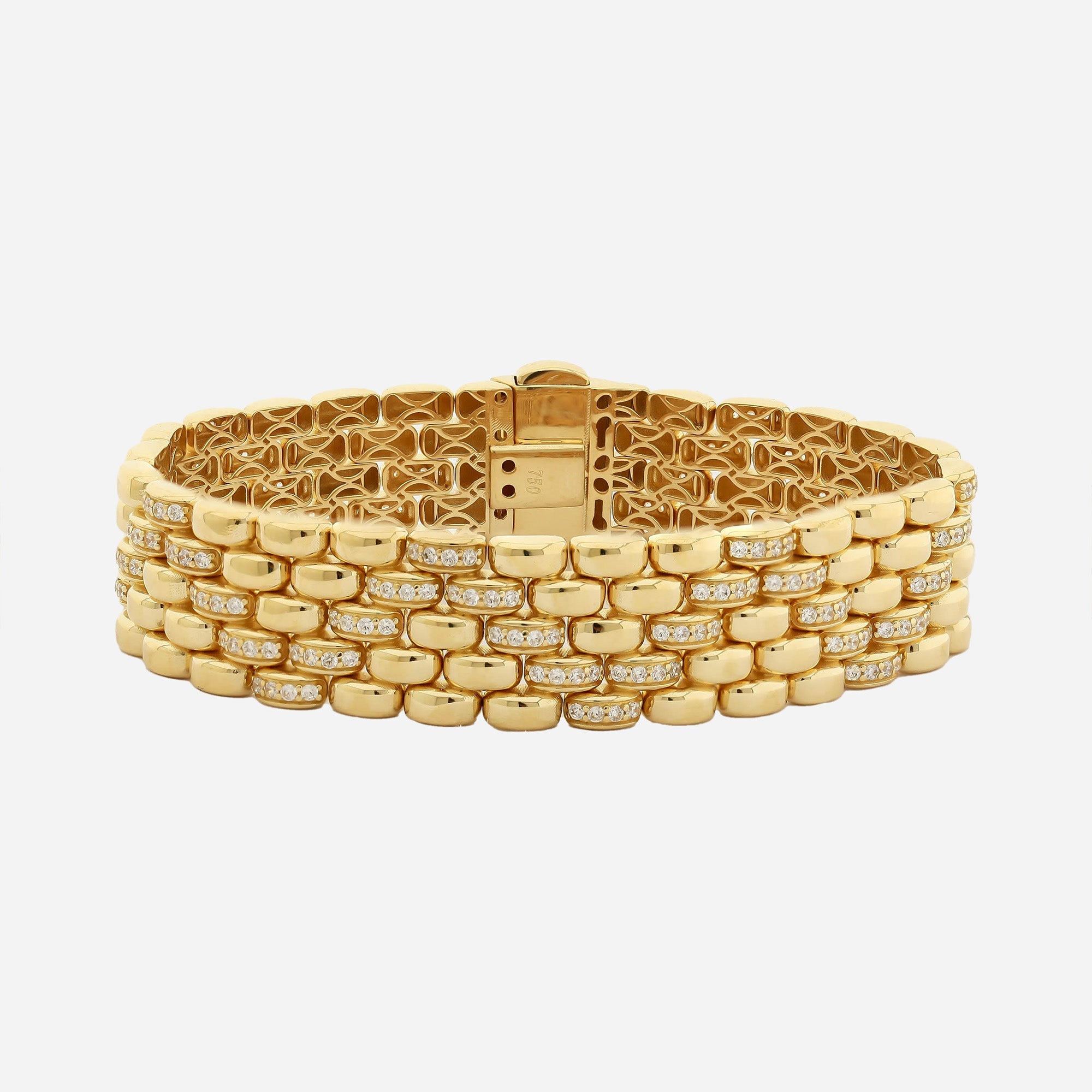 İtalyan 18 Ayar Altın Kaplama Gümüş Bileklik 14mm Taşlı | Le Lien Royal