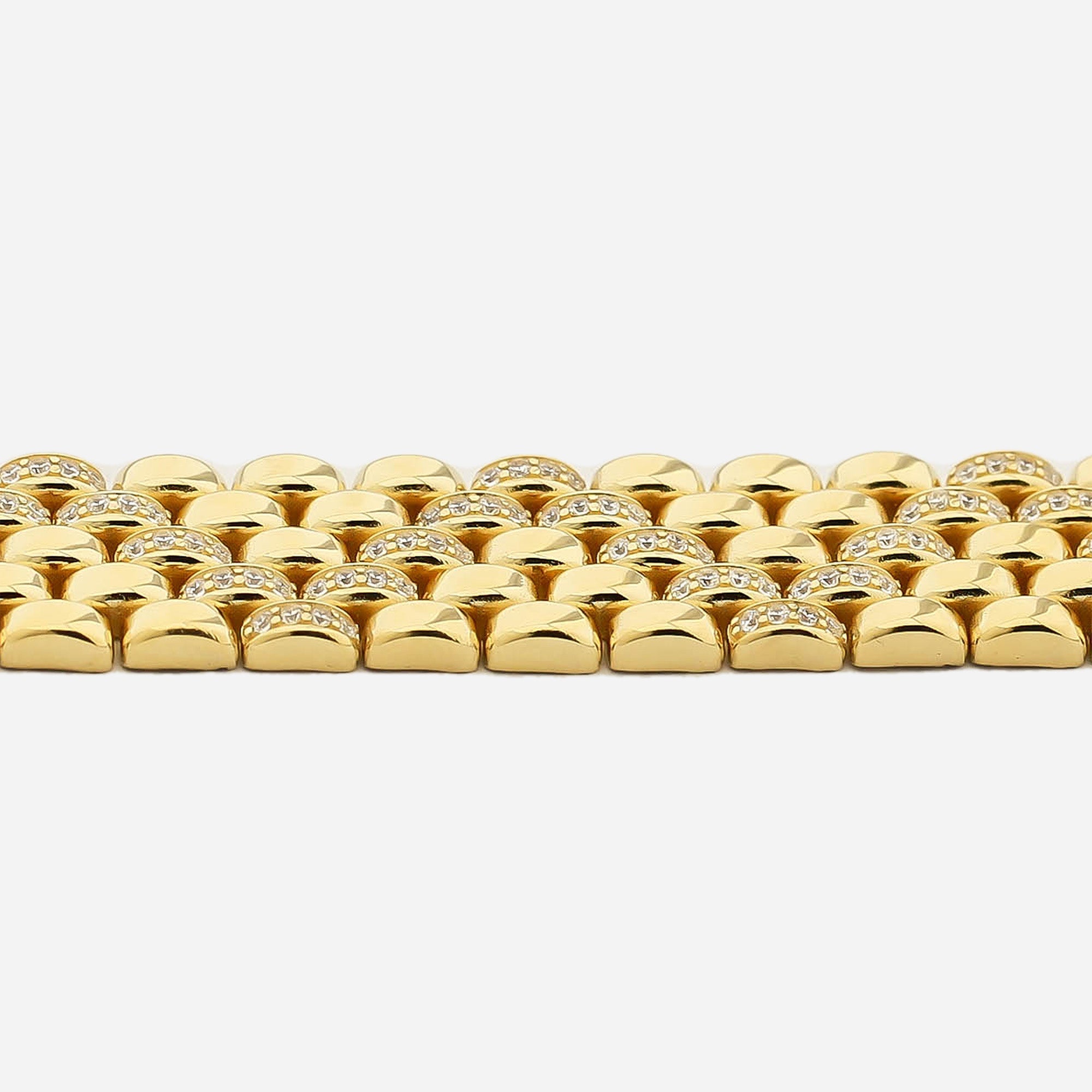 İtalyan 18 Ayar Altın Kaplama Gümüş Bileklik 14mm Taşlı | Le Lien Royal