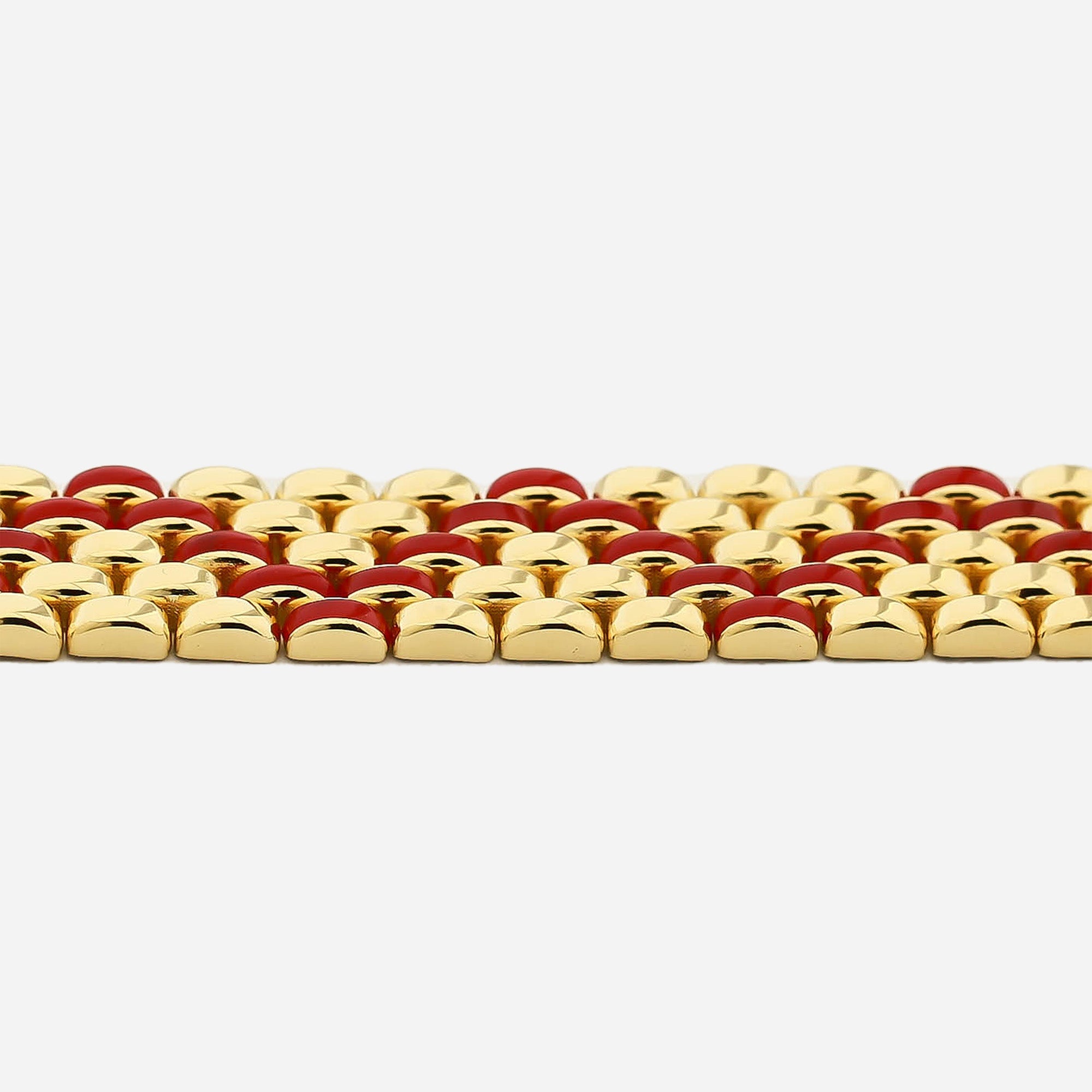 İtalyan 18 Ayar Altın Kaplama Gümüş Bileklik 14mm Kırmızı Mineli | Le Lien Royal