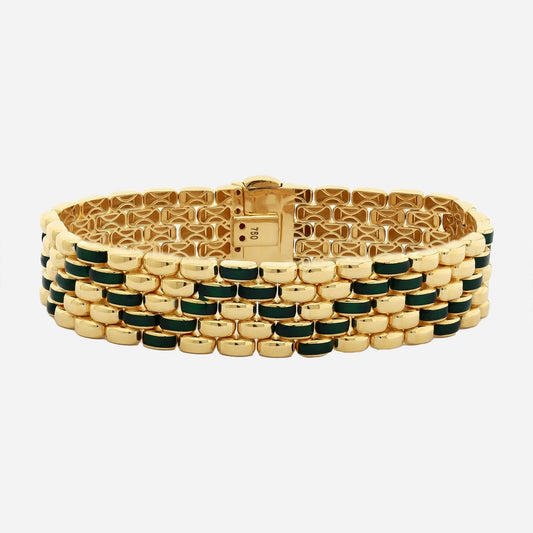 CHALIMU 14MM 14K Gold Bracelet With Green Enamel
