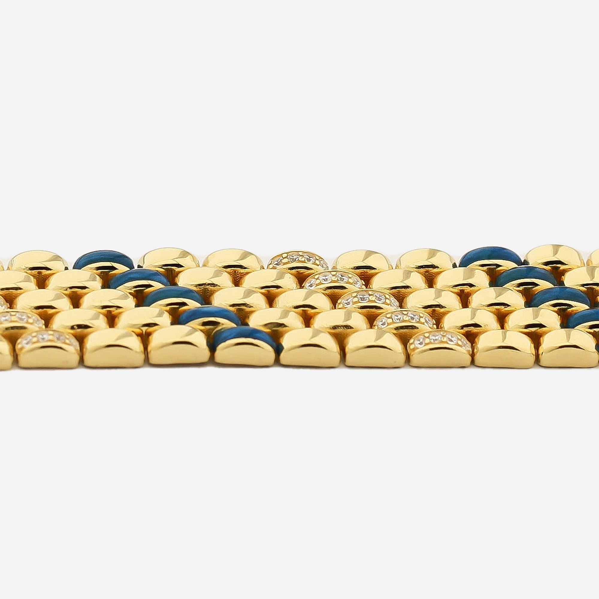 İtalyan 18 Ayar Altın Kaplama Gümüş Bileklik 14mm Okyanus Mavisi Mineli | Le Lien Royal