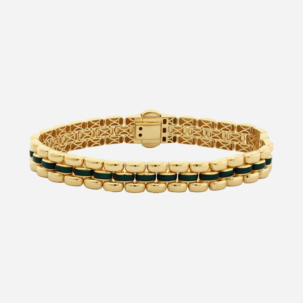 CHALIMU 9MM 14K  Gold Bracelet With Green Enamel