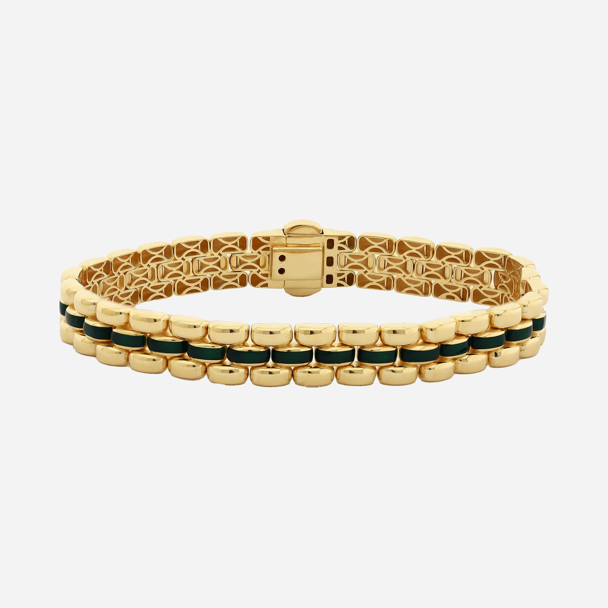 İtalyan 18 Ayar Altın Kaplama Gümüş Bileklik 9mm Yeşil Mineli | Le Lien Royal