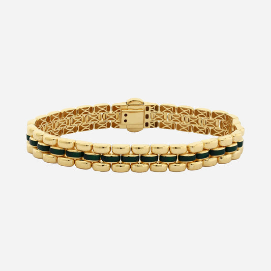 CHALIMU 9MM 14K  Gold Bracelet With Green Enamel