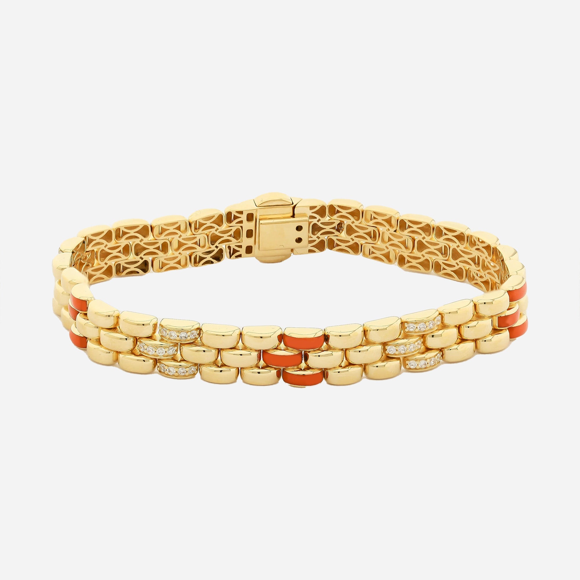 İtalyan 18 Ayar Altın Kaplama Gümüş Bileklik 9mm Taşlı ve Turuncu Mineli | Le Lien Royal