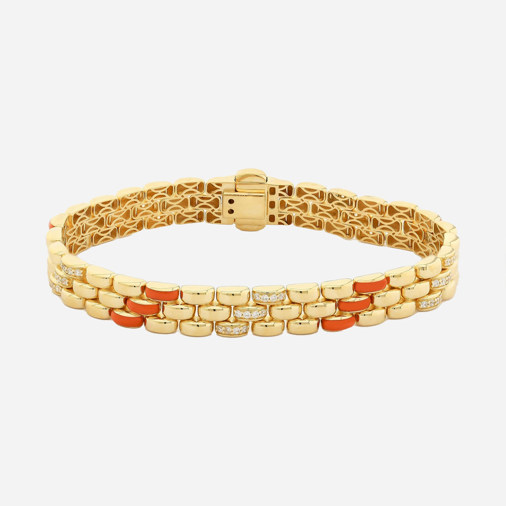 CHALIMU 9MM 14K  Bracelet With Orange Enamel and Gemstone