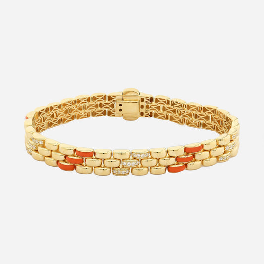 CHALIMU 9MM 14K  Bracelet With Orange Enamel and Gemstone