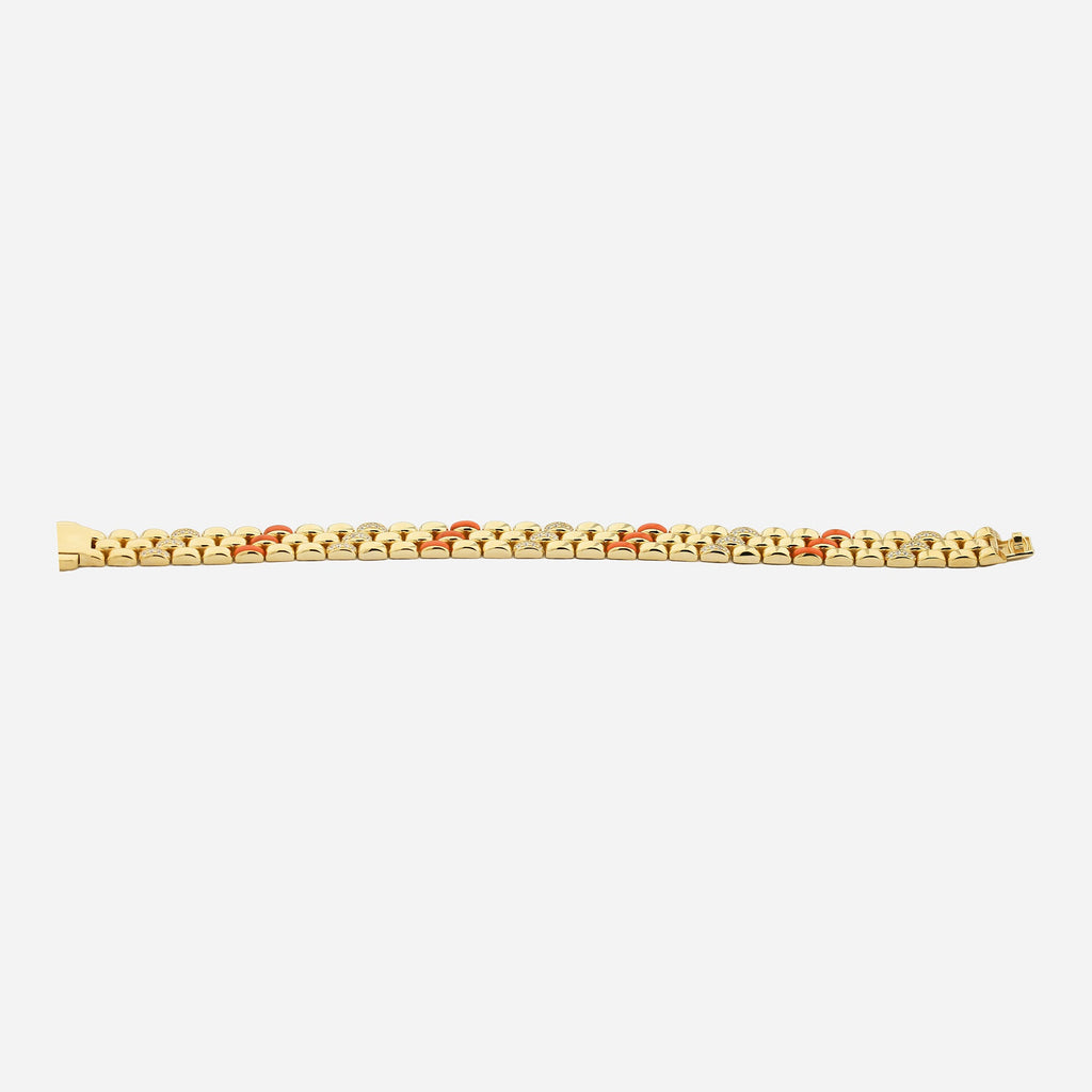 CHALIMU 9MM 14K  Bracelet With Orange Enamel and Gemstone