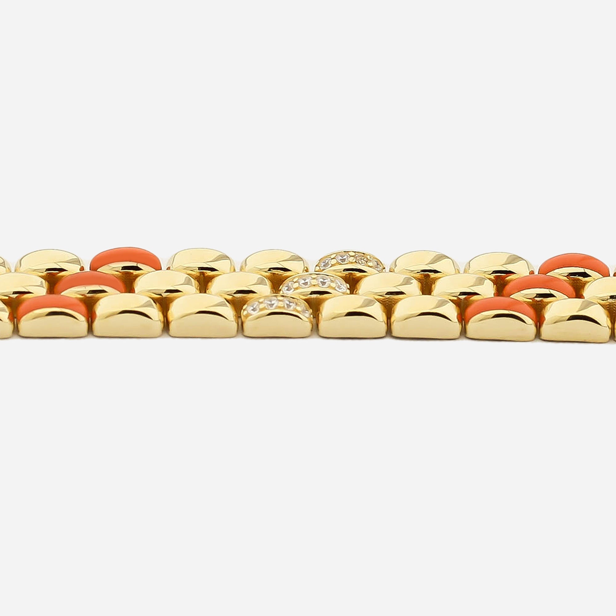 İtalyan 18 Ayar Altın Kaplama Gümüş Bileklik 9mm Turuncu Mineli ve Taşlı | Le Lien Royal
