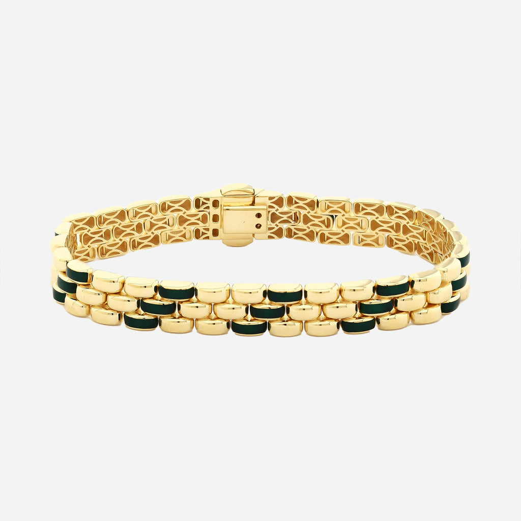CHALIMU 9MM 14K Gold Bracelet With Green Enamal