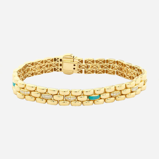 CHALIMU 9MM 14K  Gold Bracelet With Pearl and Blue Enamel