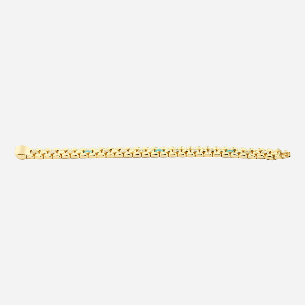 CHALIMU 9MM 14K  Gold Bracelet With Pearl and Blue Enamel