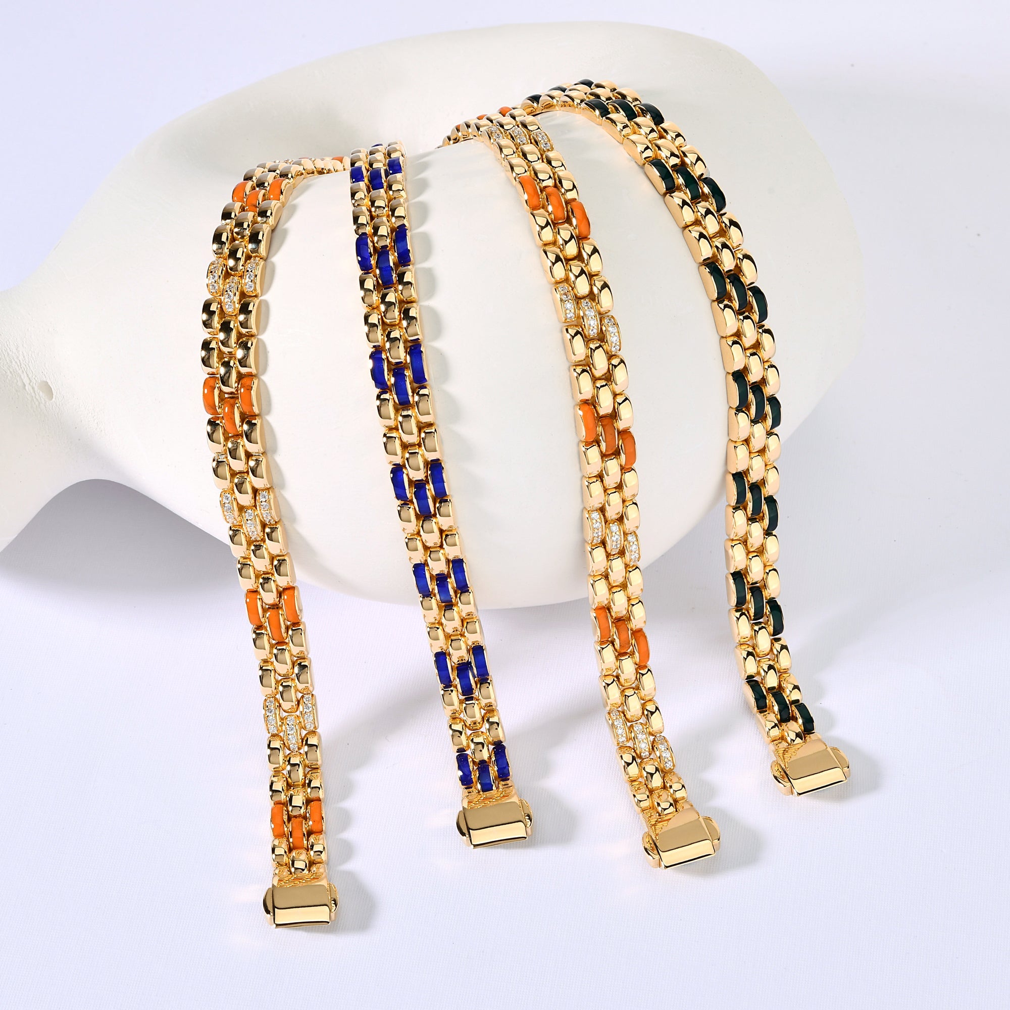 CHALIMU 9MM 14K  Bracelet With Orange Enamel and Gemstone